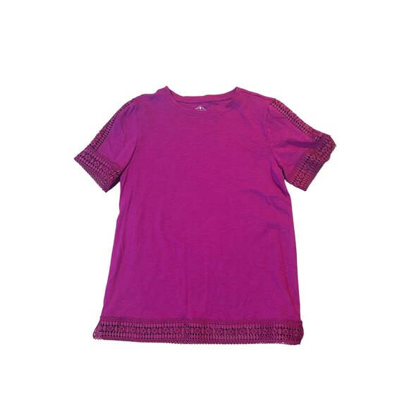 St. Johns Bay Petite PXS Fuchsia Crochet-Trim Short Sleeve Top NWT 1741 - Picture 1 of 6